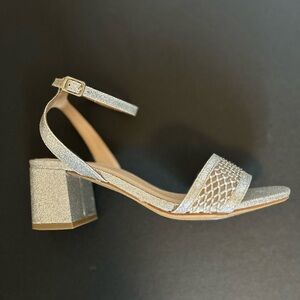 Cityclassified silver glitter strappy chunky heel sandals, 7